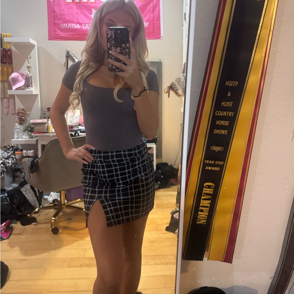 SHEIN Black and White Plaid Skirt
